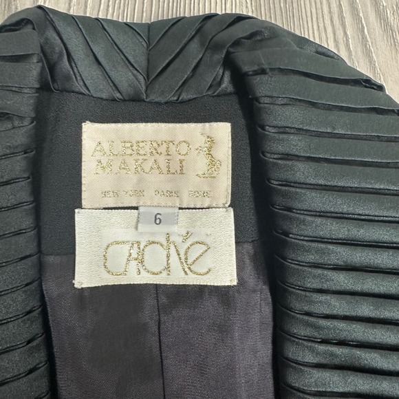 Vintage Albert Makali x Cache Black Blazer Satin Pleated Collar - SIZE 6 Bow Tie - Picture 6 of 7